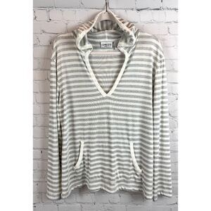 CHICO'S TRAVELERS white silver striped hoodie knit sweater pullover size 3 (XL)